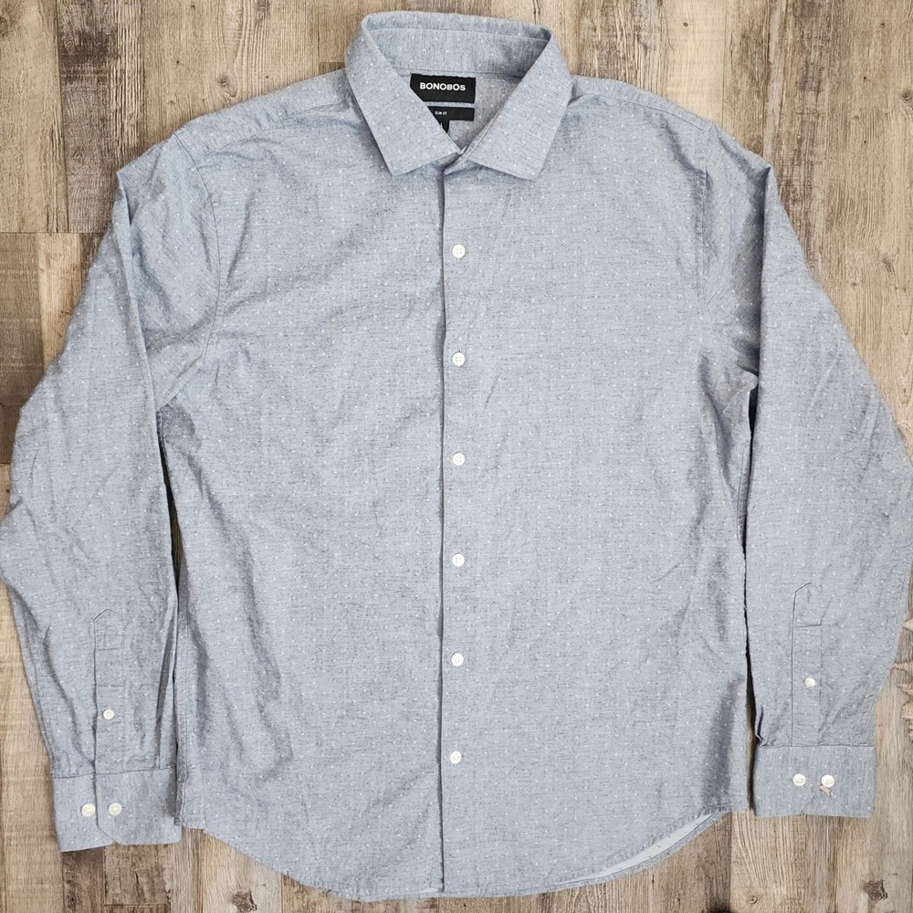 Bonobos Button Down Shirt Mens Large Blue Slim Fit Long Sleeve Cotton Micro Dot